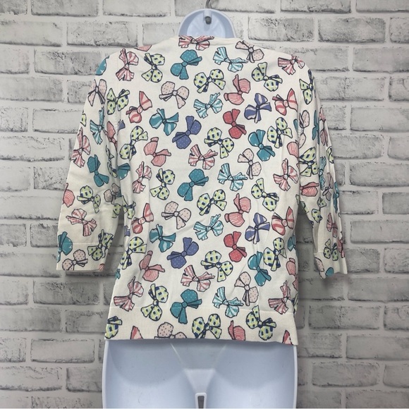 Talbots Petite Multicolored Bow Button Up Cardigan Small Petite - Picture 2 of 5